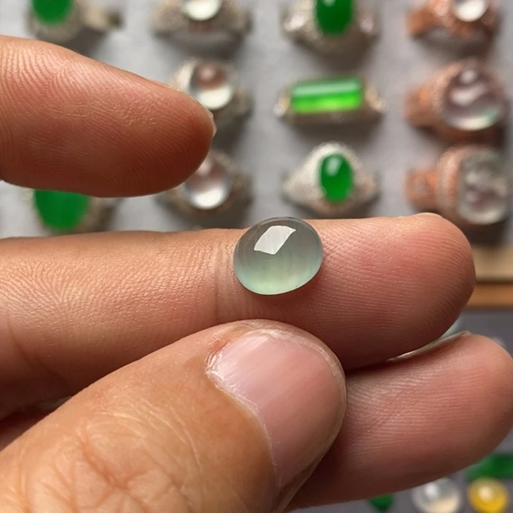 翡翠裸石缅甸冰种蓝晴戒面9.9*8.3*4.5