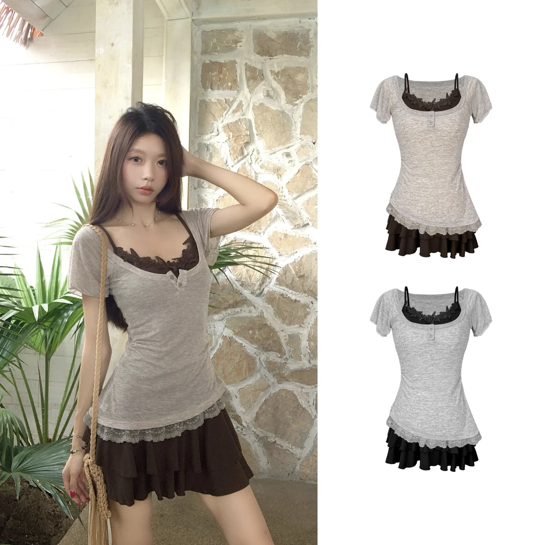 辣妹风少女风气质名媛时尚套装夏季套装显瘦女装辣妹C 8922#