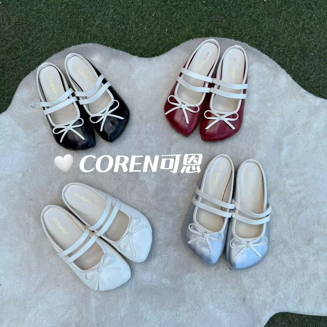 蝴蝶结可爱单鞋女2025春款法式玛丽珍拖鞋休闲外穿高级感小真皮鞋