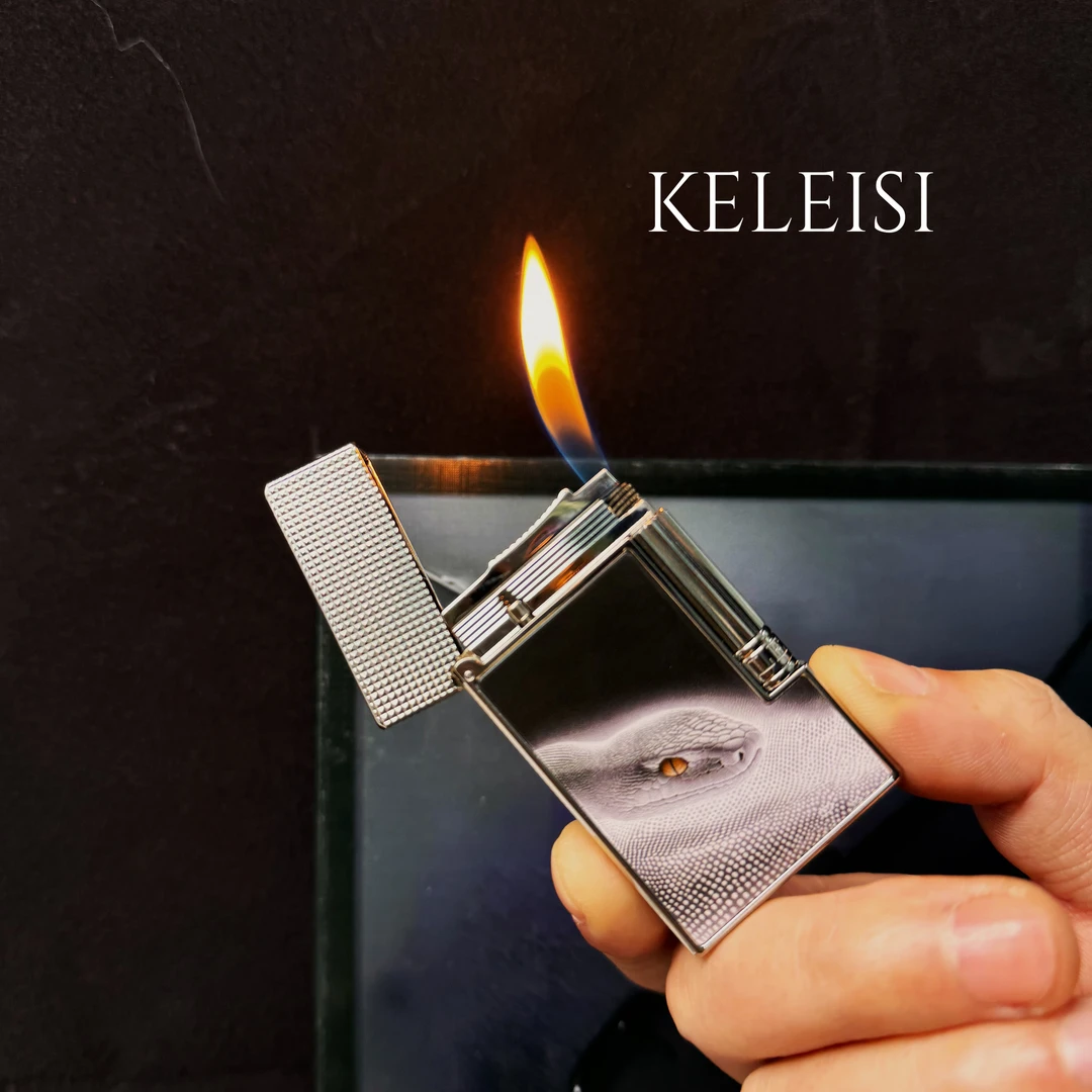 打火机克雷斯KELEISI经典灵蛇朗声机纯黄铜侧滑气机送男士礼物