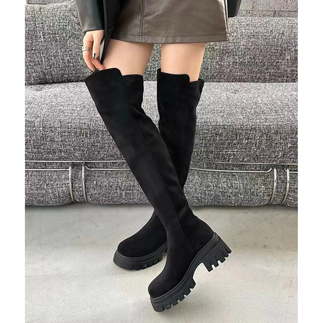 秋冬新款韩版通勤瘦瘦简约厚底裸靴过膝长靴73-8688(加绒)