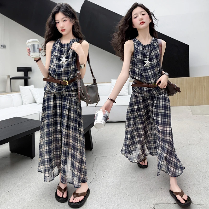 女童夏套装2025新款大儿童时尚夏季薄款小孩时髦超火两件套裙洋气