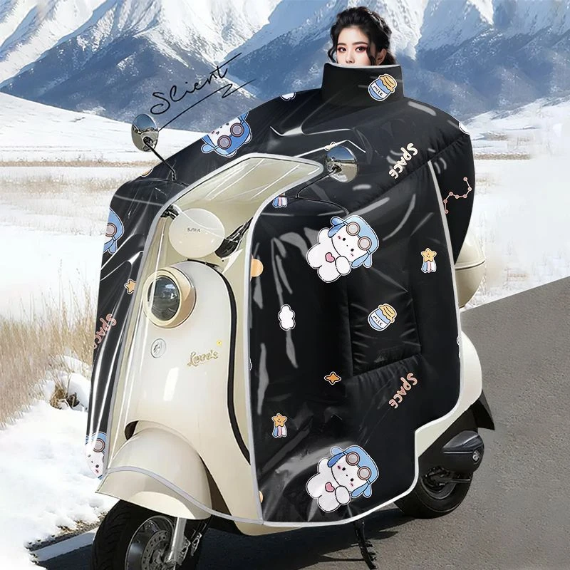 钢化膜覆膜防水斗篷式加厚加绒电动车挡风被冬季防风保暖罩加大款