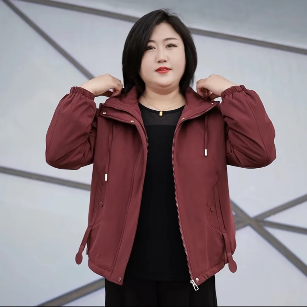 冬季时尚洋气拉链连帽（可拆卸）加绒加厚派克服宽松休闲减龄大气