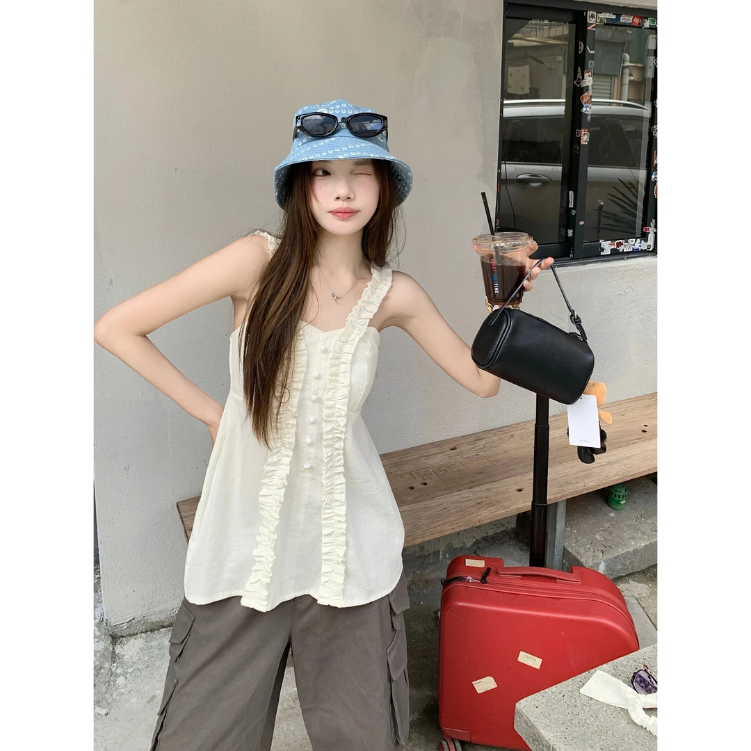 吊带通勤纯欲辣妹风背心夏季显瘦白色无袖上衣