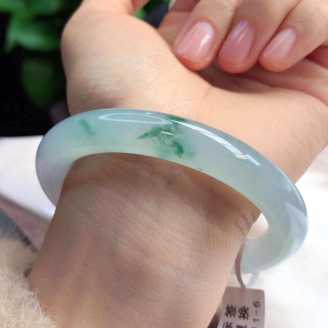 未镶嵌手镯翡翠55-56圈口完美冰飘花清新气质6号