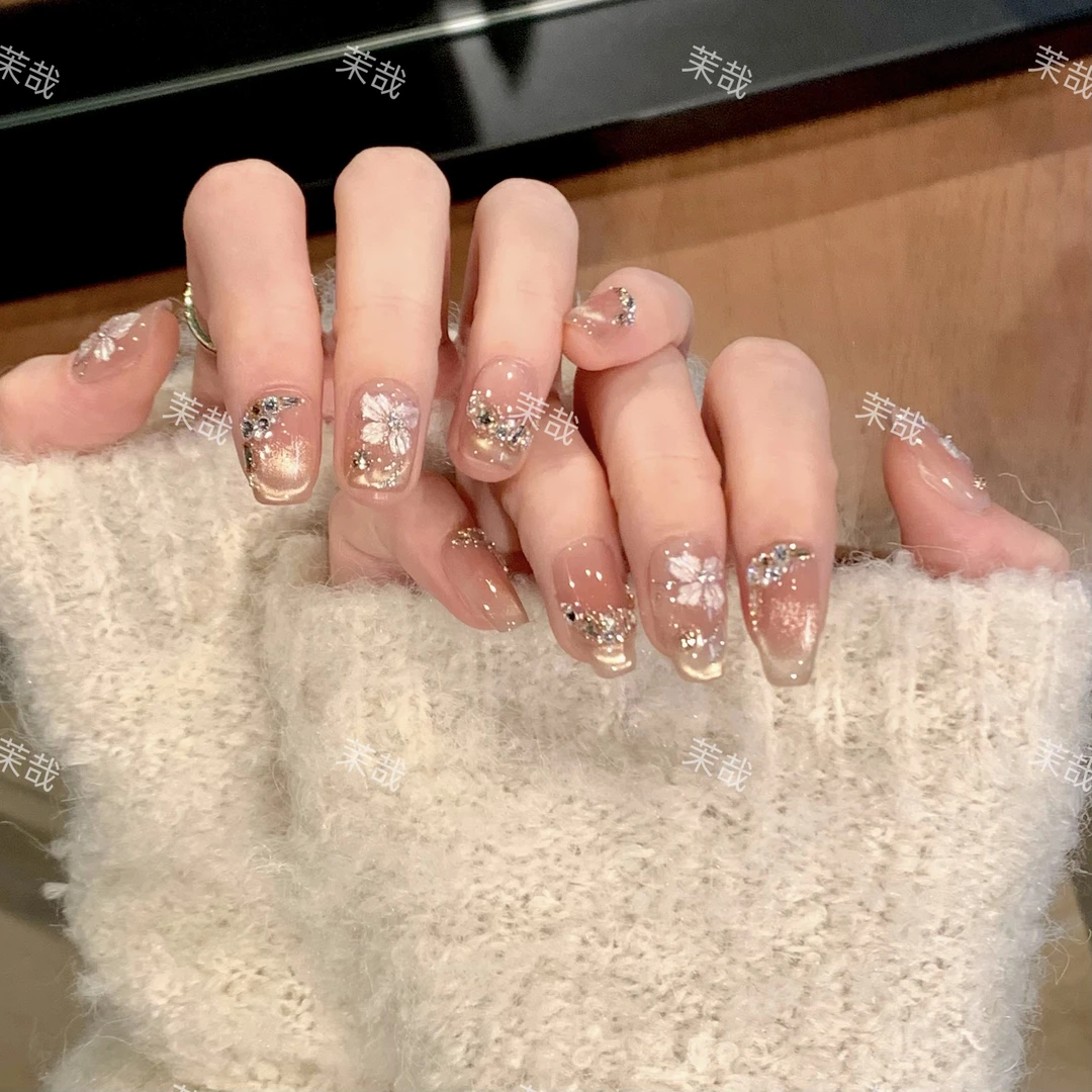 茉哉一珞【花瓣月影】纯手工定制美甲拆卸穿戴甲A3534