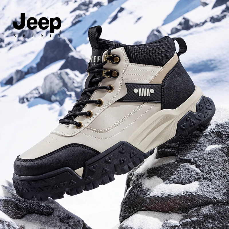 吉普新款冬季新款时尚高帮棉鞋工装鞋保暖防滑休闲鞋子