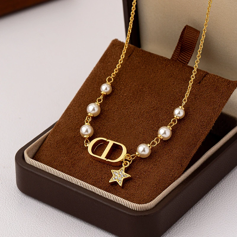 铜合金仿珍珠项链 2025新款字母星星项链