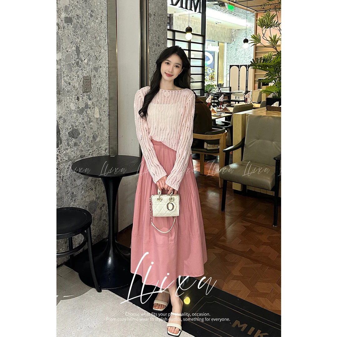 Liixu春新款韩系氛围感多巴胺穿搭罩衫美背半身裙三件套L51TZ169