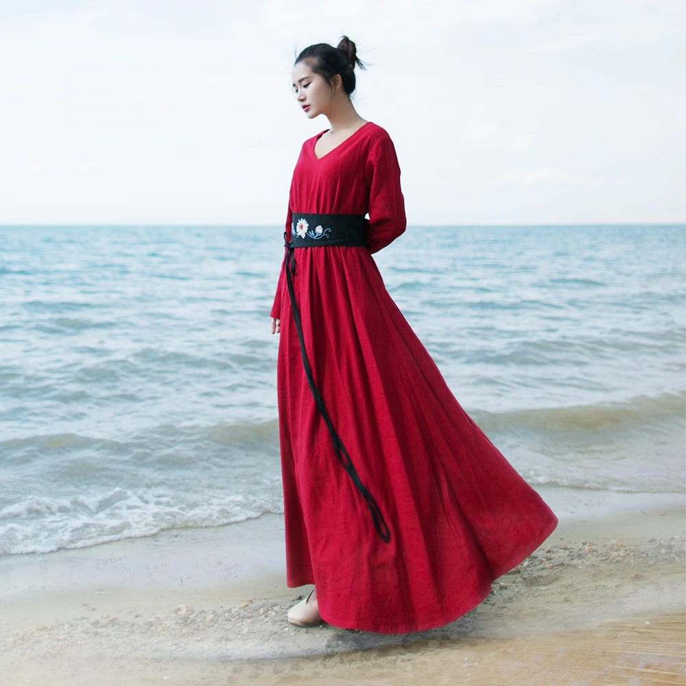 【现货】175红色连衣裙女春季2025新款气质长裙子汉服内搭长款