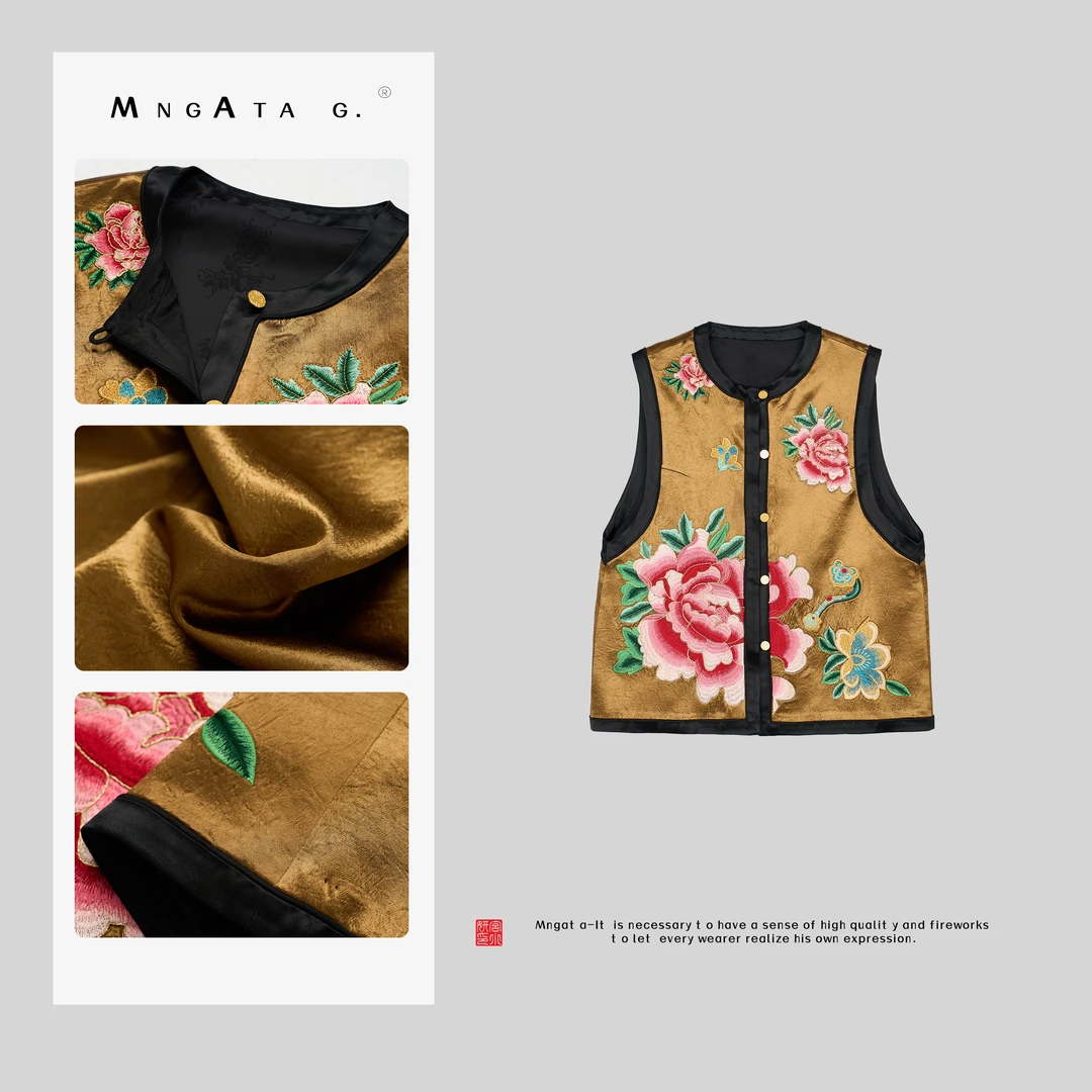 MNGATA G.宫小妍【盘金手推绣·栀子秋】琥珀流光醋酸马甲X280313