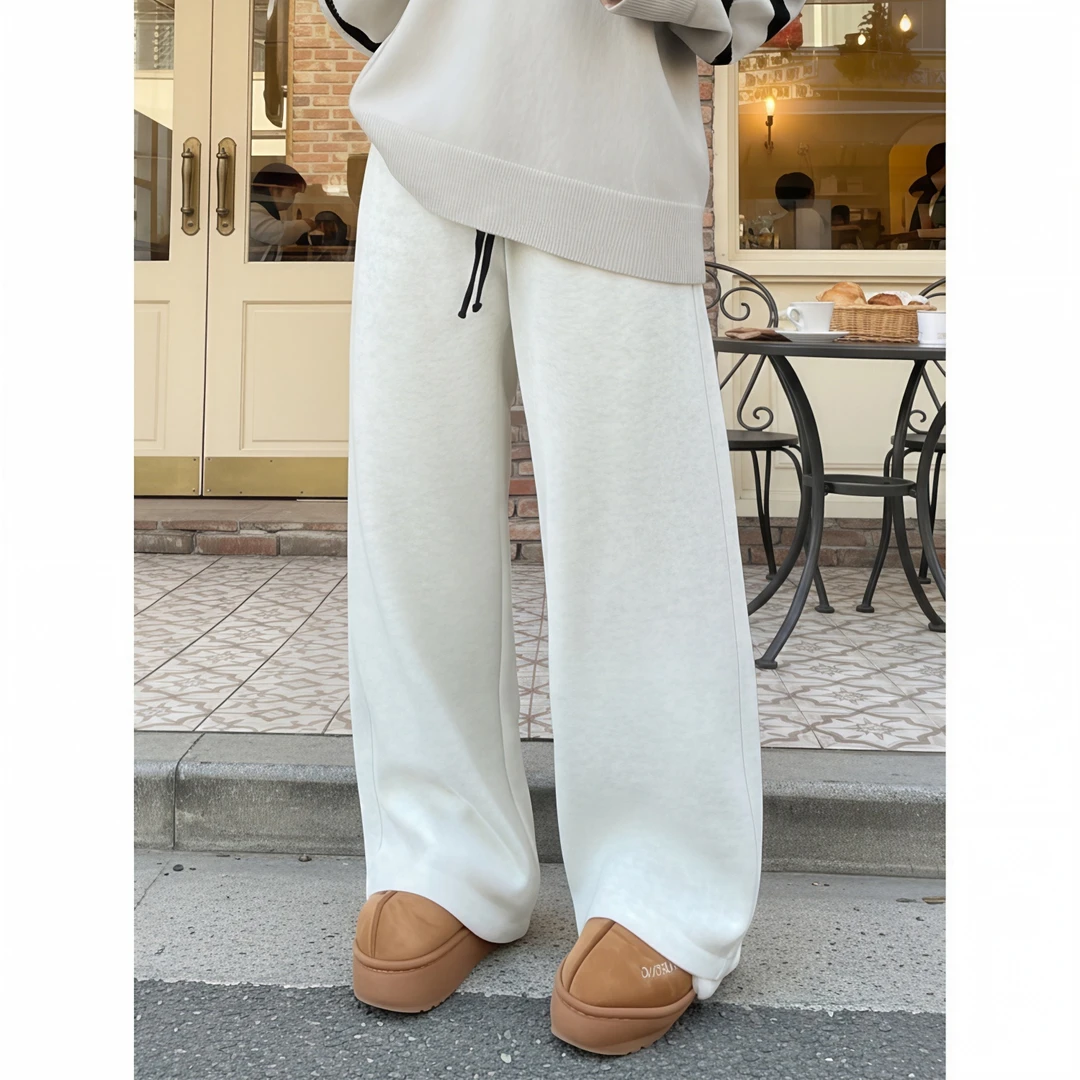 花契“冬的小调”大码女装冬季百搭200斤胖mm时尚加绒阔腿裤16220-X