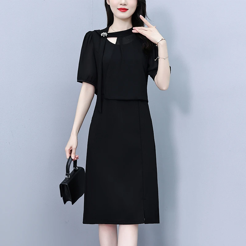 高档时尚2025夏季新款大码女装收腰显瘦气质法式百搭高级感连衣裙