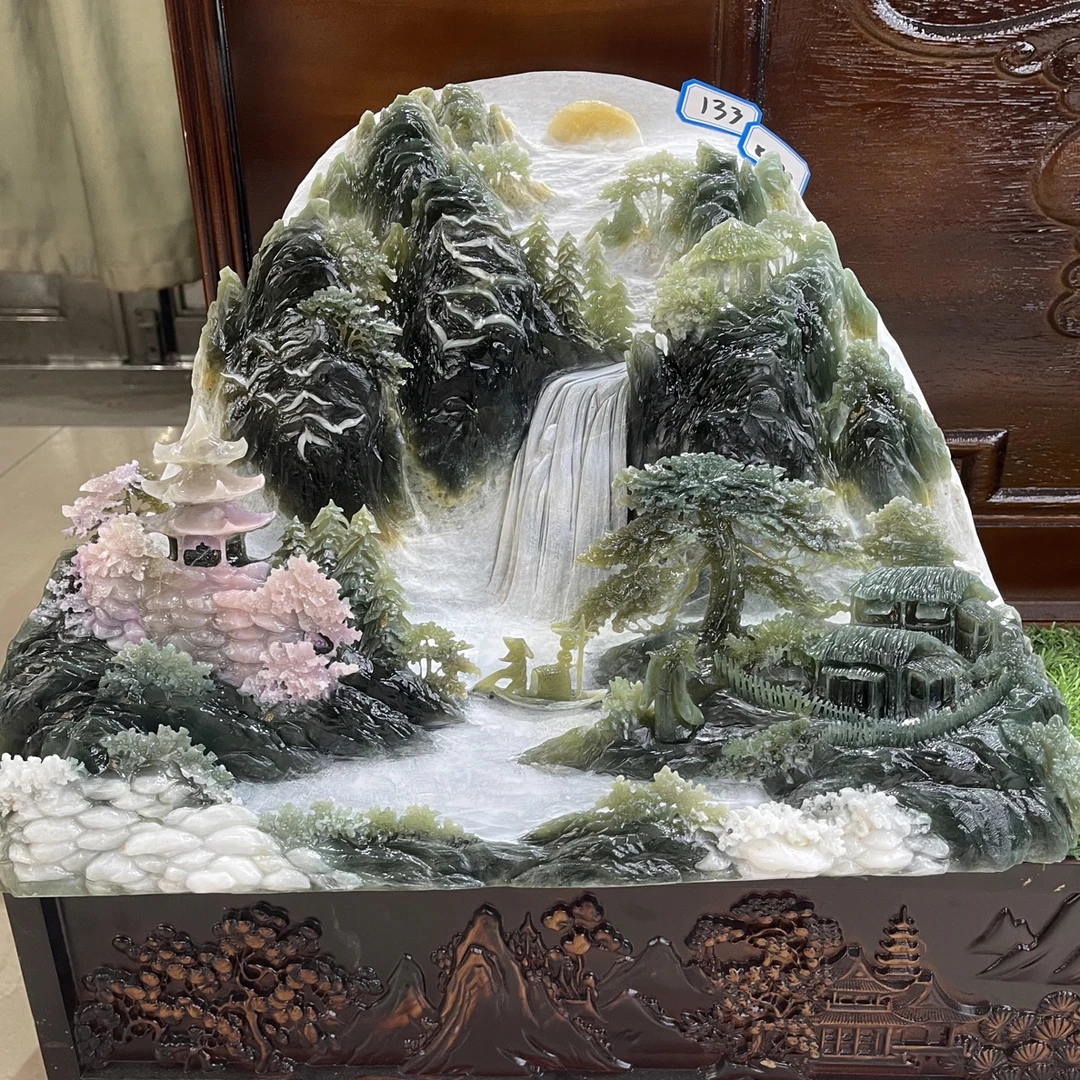 新中式大型室内迎客松假山工艺品客厅开业馈赠装饰佳品