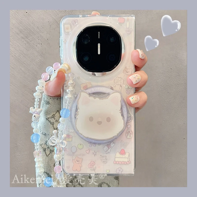 适用华为mateX6折叠屏手机壳matex5典藏版小狗猫咪matex3磁吸支架