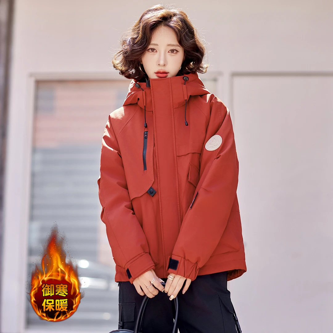 时尚休闲连帽羽绒冲锋衣女2025冬季新款洋气韩版显瘦减龄短款外套