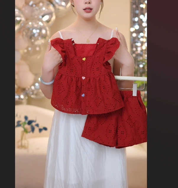 女童公主风套头女少女风薄款夏季套装设计师纱裙蕾丝洋气