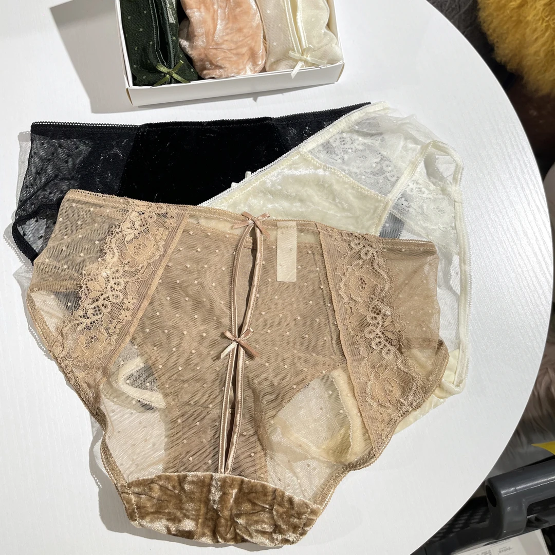 3条装 暮光绒合早秋新款维秘中腰性感蕾丝镂空女士内裤夏季打底