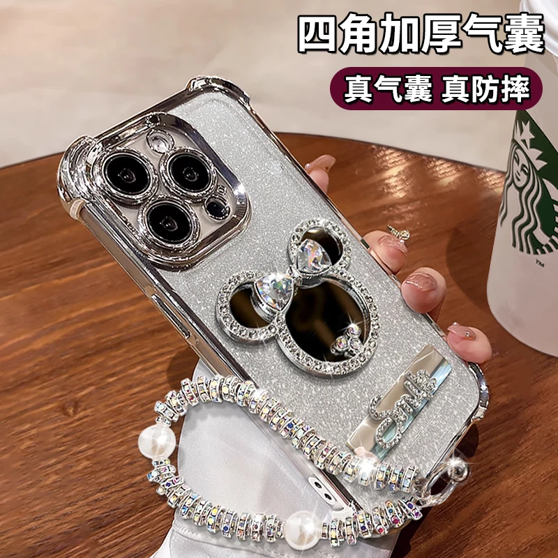 银米奇镜子公仔适用苹果17VIVO华为OPPO小米iPhone电镀防摔手机壳