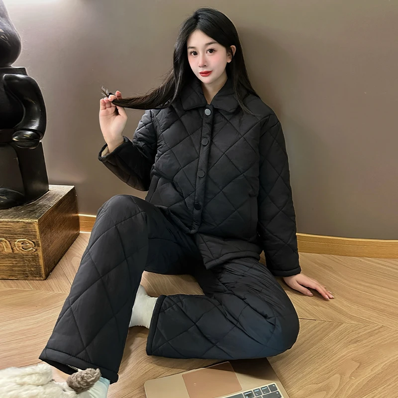 三层夹棉加绒加厚珊瑚绒2025新款睡衣女两件套保暖女款冬季家居服