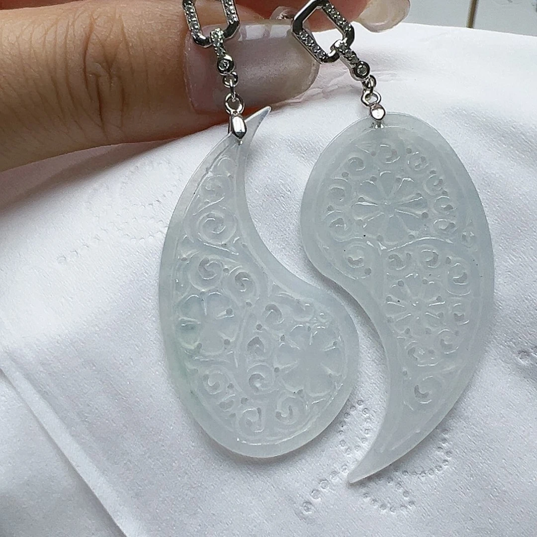 翡翠银S925镶嵌耳饰天然缅甸A货翡翠