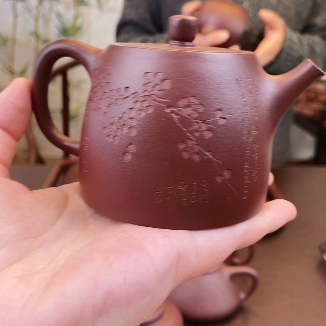 紫砂茶壶深井紫泥汉裰竹梅200cc