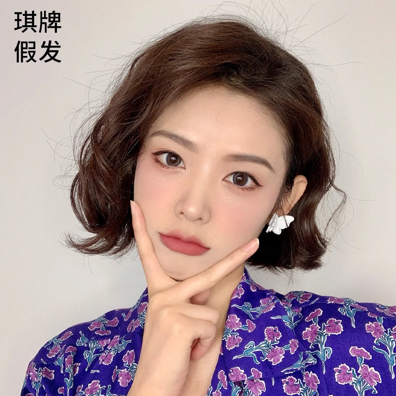 琪牌假发女全头套短卷发港风发丝蓬松自然大嫂全头假发套真发