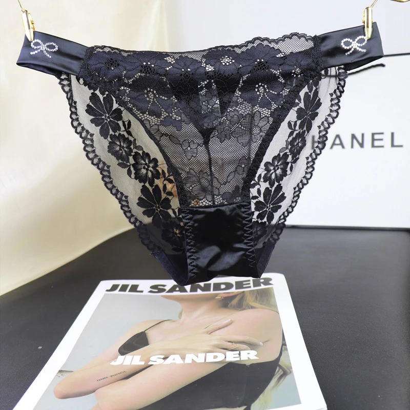 法式轻奢性感蕾丝内裤女士低腰无痕透气纯欲时尚钻饰三角裤新品