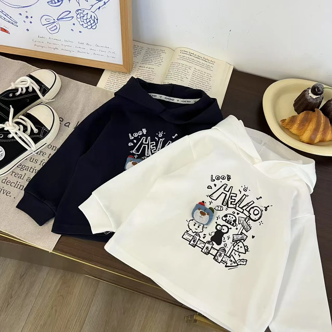 儿童春秋立体小熊字母印花连帽帽衫H2306