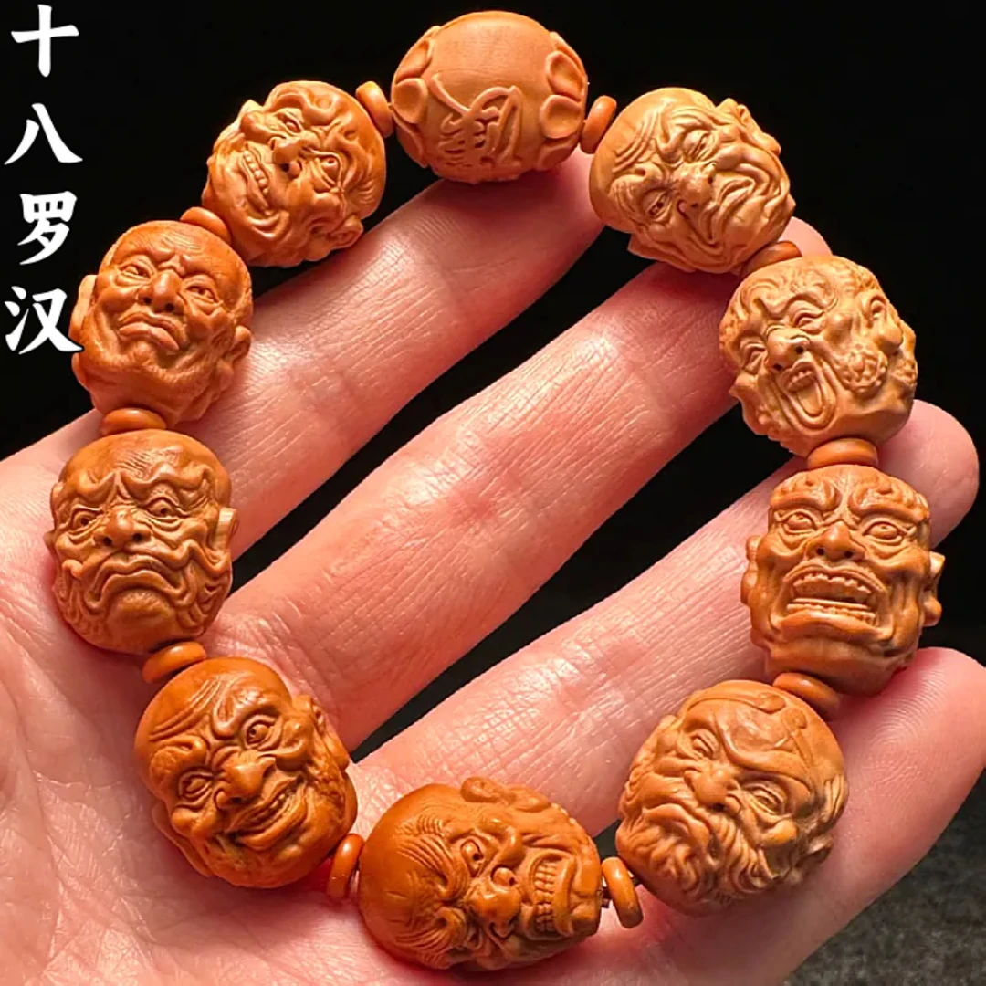 双面十八罗汉橄榄核手串男士精品高端纯手工雕刻男款手把件手持串