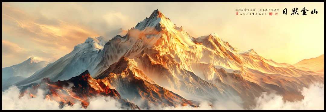 凹凸烫金肌理浮雕背靠金山装饰画福运金山沙发背景墙自粘油画布