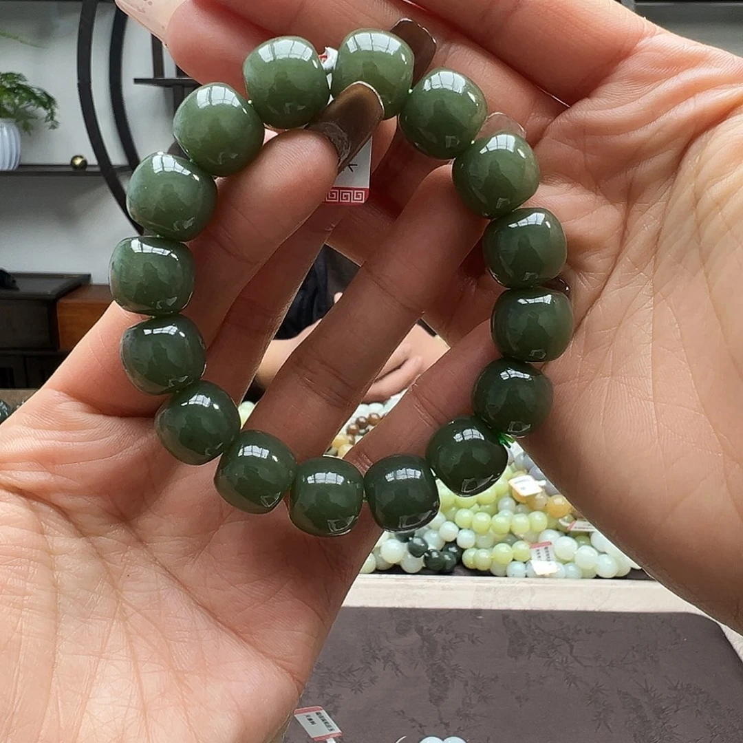 和田玉未镶嵌手链14青黄口深色