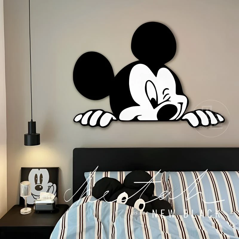 黑白米奇led氛围灯画客厅卧室沙发背景墙挂画米奇床头灯光画