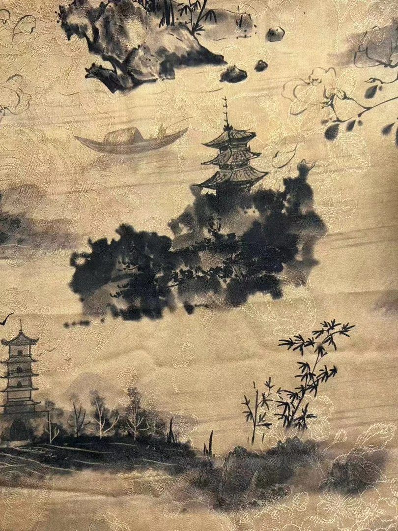 老料香云纱亭台楼阁  链接 布头 高清数码印花
