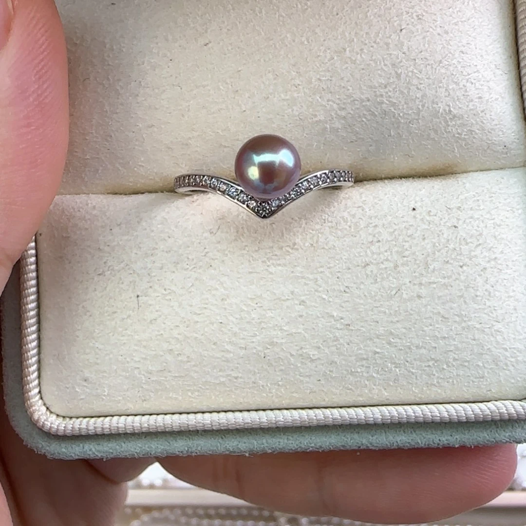 戒指银S925镶嵌淡水珍珠