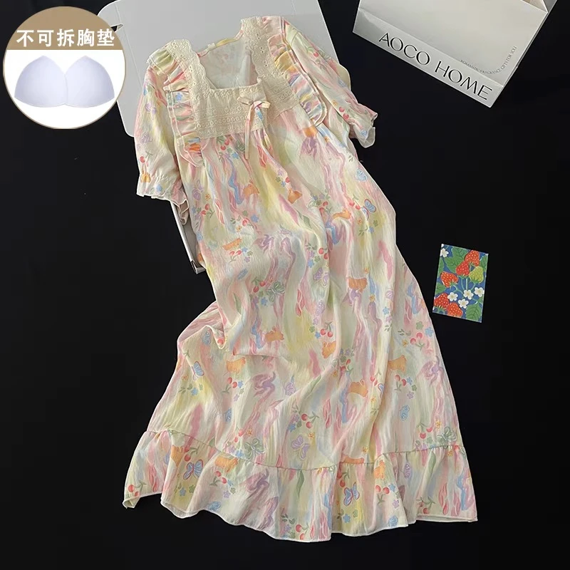 【R657】夏季清凉一夏晕染蝴蝶睡裙+胸垫