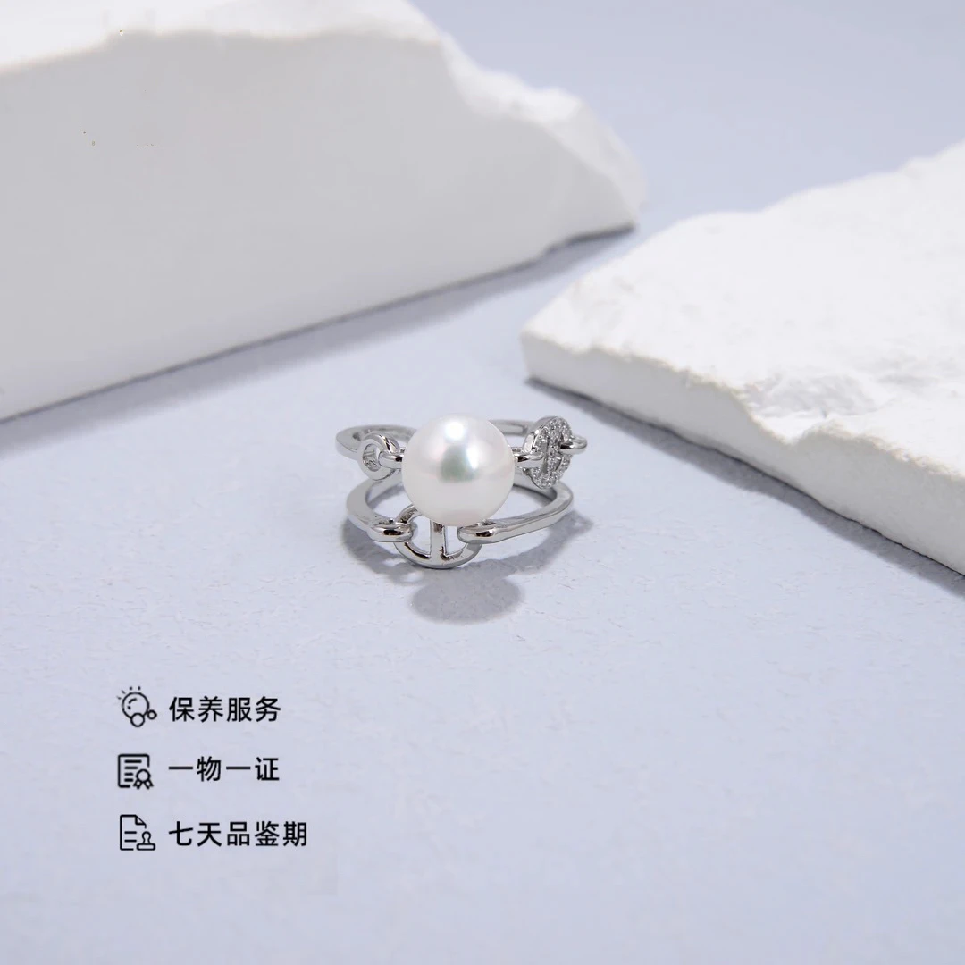 【双猪鼻】双层猪鼻子戒指10-11mm天然淡水珍珠戒指 26
