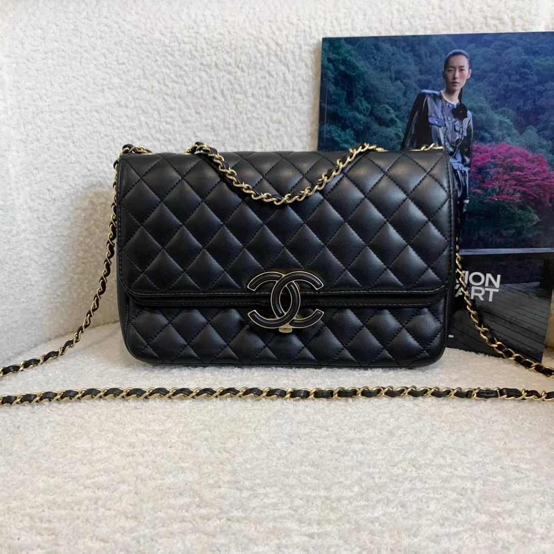 99新 Chanel/香奈儿 壹臻/黑金羊大logo双盖口盖包  47087618