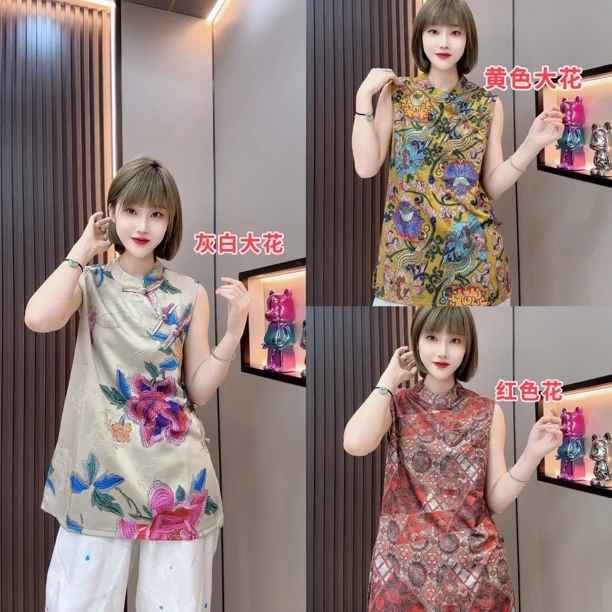 敏宝儿➕98771夏季新中式国风印花薄款中长衫