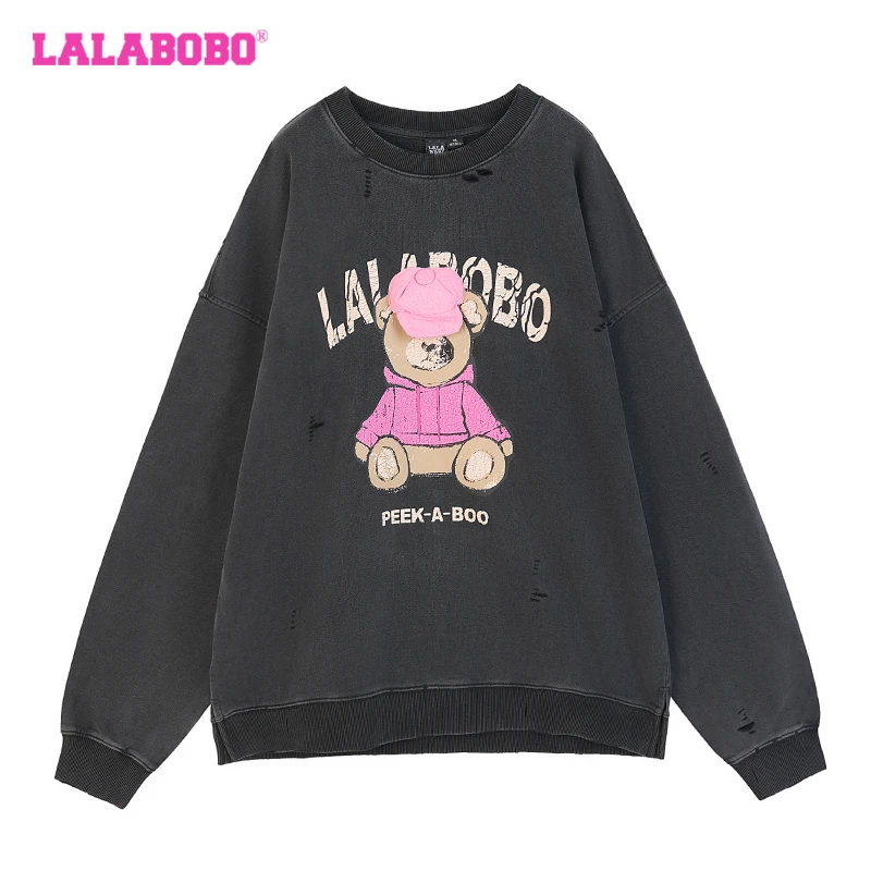 1012【金拐子】LALA春季新款小熊玩偶宽松时尚休闲圆领卫衣