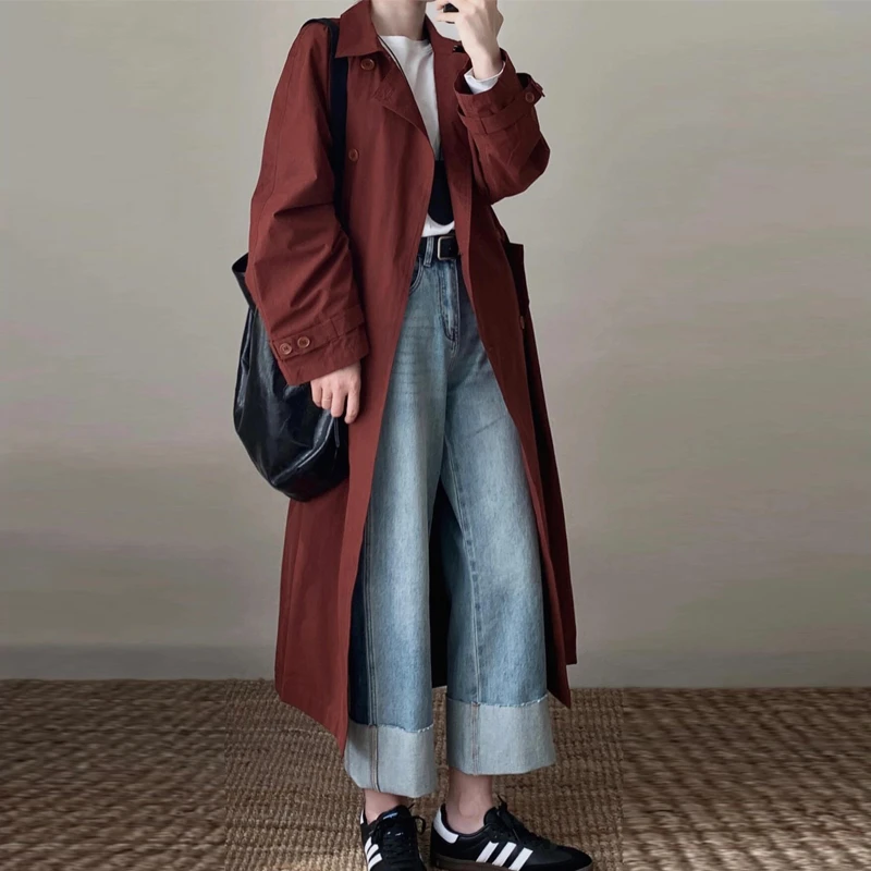 长款风衣外套女2025早秋季新款小个子大衣休闲今年流行安可拉红色