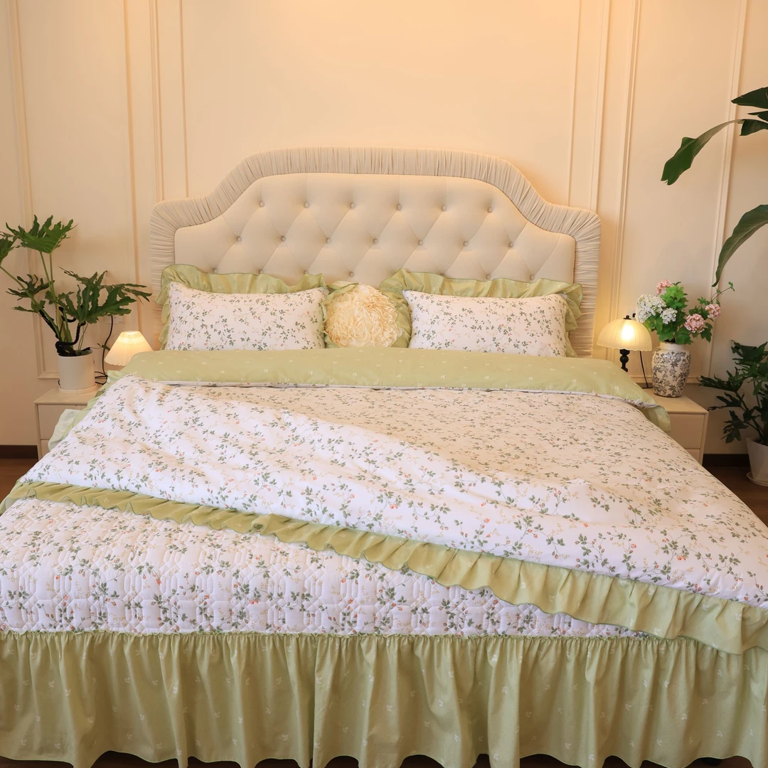 【真珍】兰黛之韵 全棉韩版公主风加厚夹棉防滑四季款床盖四件套