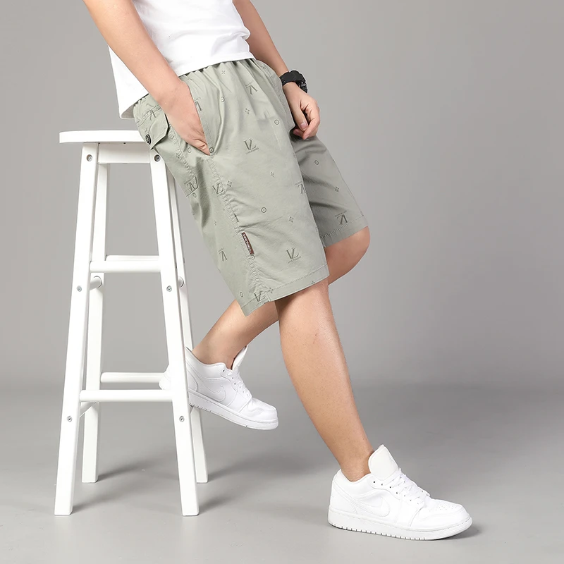 夏季新款男士居家花裤宽松透气五分裤休闲沙滩短裤男百搭纯棉直筒