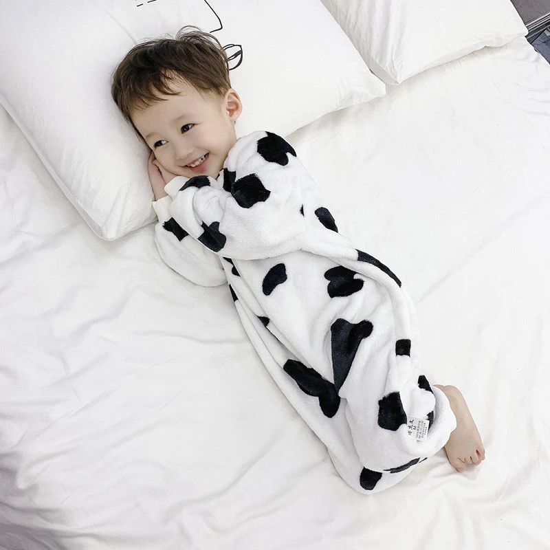 LY儿童连体睡衣宝宝秋冬季加绒加厚法兰绒家居服婴儿睡袋垫背巾