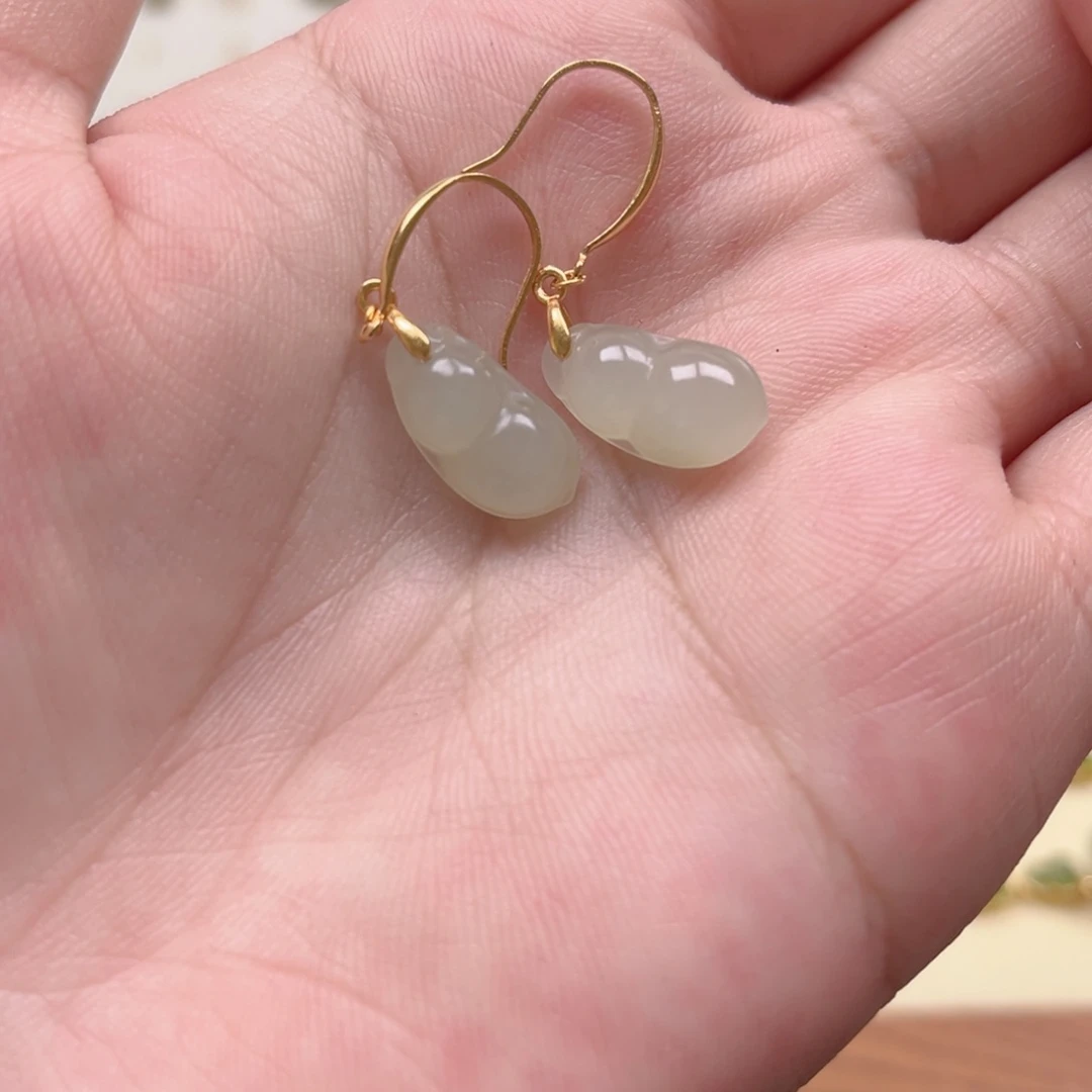 和田玉银S925镶嵌耳饰大*超