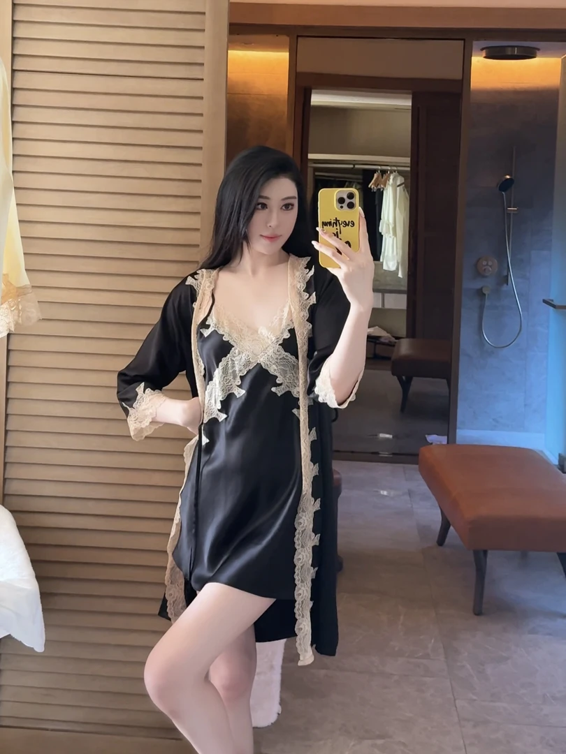 百分百19姆米重磅真丝 桑蚕丝吊带睡袍