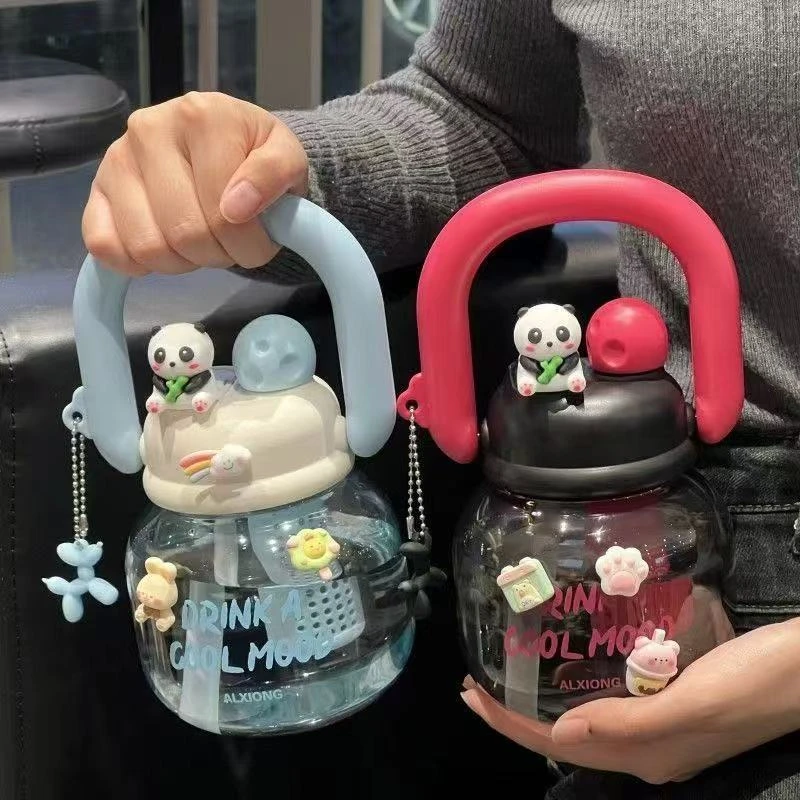 新款拎拎壶大肚水杯带吸管手提水壶学生便携夏天大容量塑料杯子