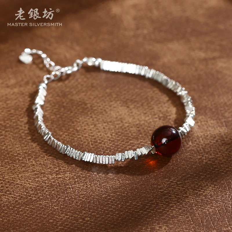 老银坊s925银血珀碎银子手链 0033579