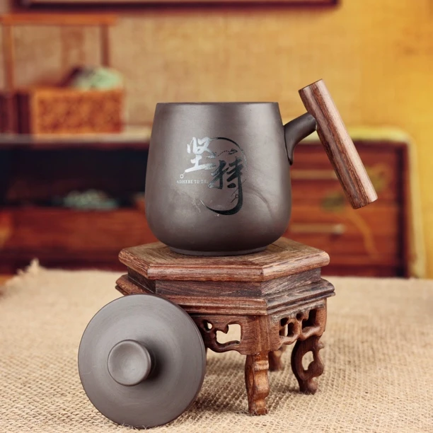【宠粉福利】紫砂男士大容量刻绘坚持杯子办公室泡茶办公杯